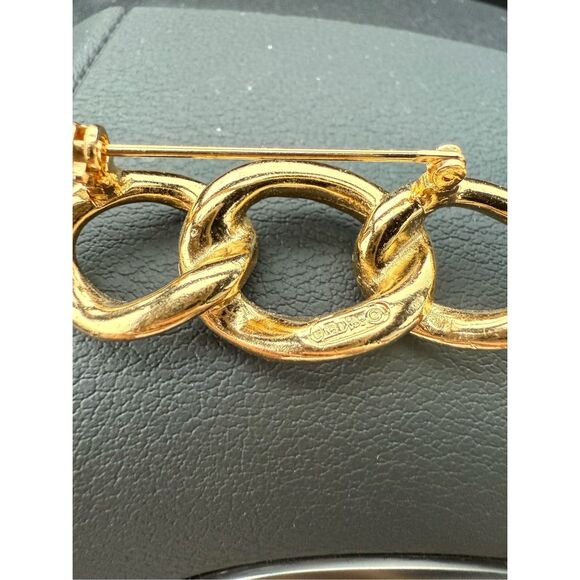 Vintage Christian DIOR Crystal Chain Link Brooch Goldtone Signed - Picture 5 of 5